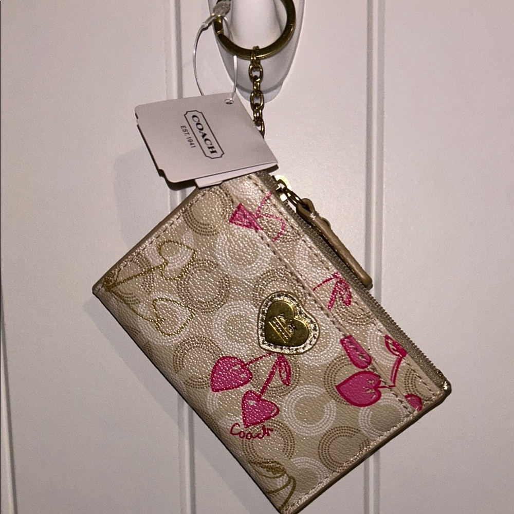 Coach Beige and Pink Heart Wristlet